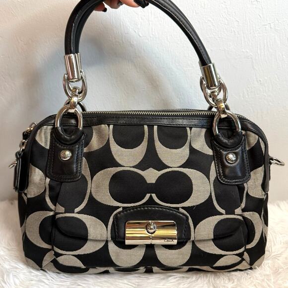 COACH Black Gray Kristin Signature Satchel Shoulder Bag - Picture 1 of 10